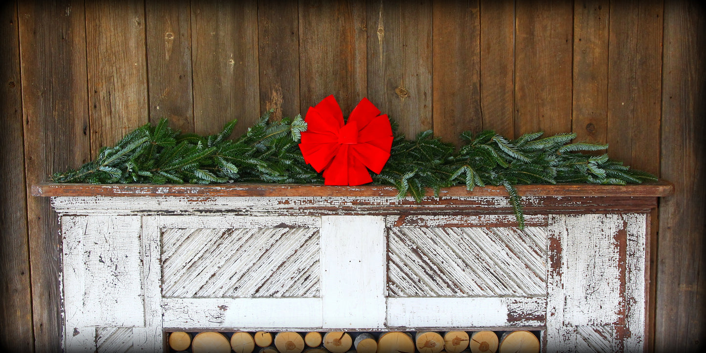 FraserFirgarlandMantlewithredbow.jpg Wishon Evergreens